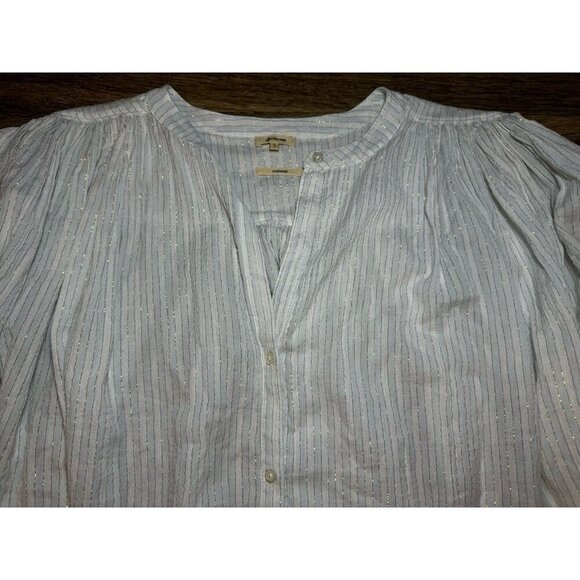 Bellerose Ink Top Blouse White Blue Metallic Stripe Half Sleeve Size 1 or Small - Picture 4 of 10